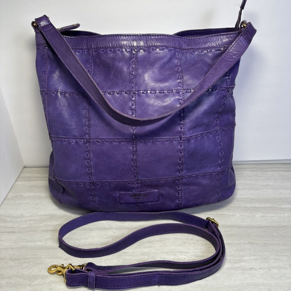 American Leather Co. Purple Patchwork Hobo Shoulder Bag Purse Genuine Leather
